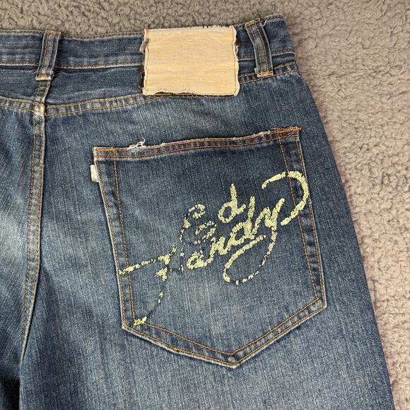 Vintage Y2K Ed Hardy Jeans 38x30 Christian Audigier Embroidered Skull Baggy - Picture 11 of 16